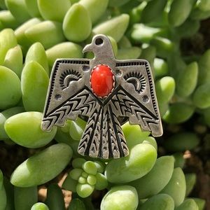 Native American SS & Coral Thunderbird Ring